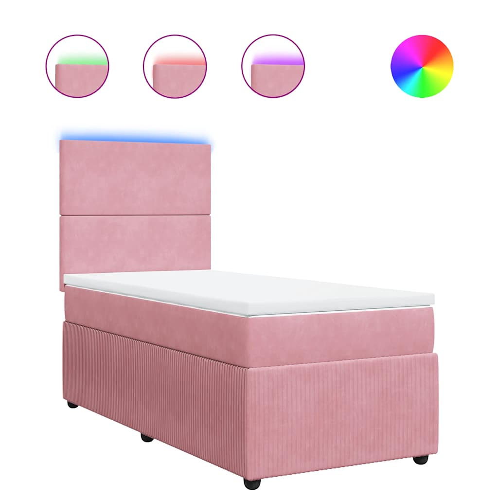 vidaXL Κρεβάτι Boxspring με Στρώμα Ροζ 100x200 εκ. Βελούδινο