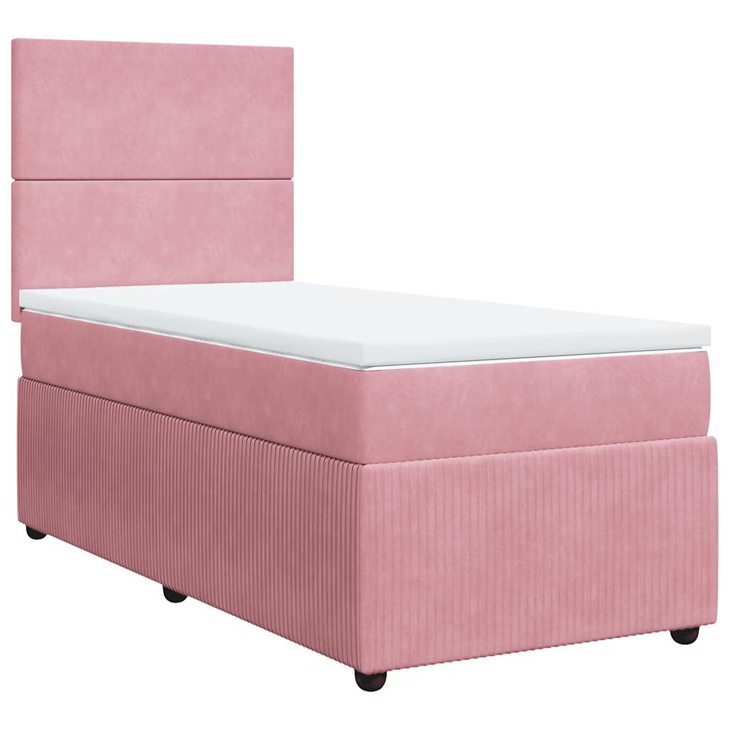vidaXL Κρεβάτι Boxspring με Στρώμα Ροζ 100x200 εκ. Βελούδινο
