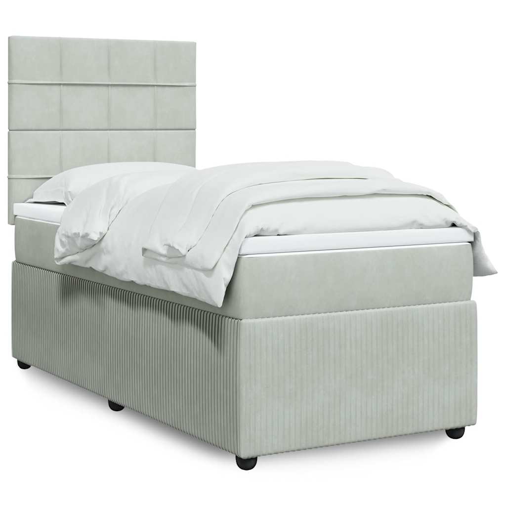 vidaXL Κρεβάτι Boxspring με Στρώμα Ανοιχτό Γκρι 100x200 εκ. Βελούδινο