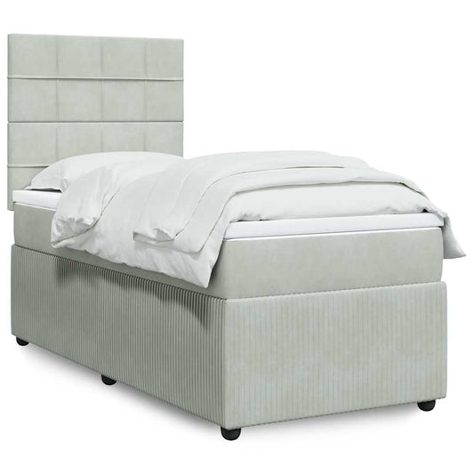 vidaXL Κρεβάτι Boxspring με Στρώμα Ανοιχτό Γκρι 100x200 εκ. Βελούδινο