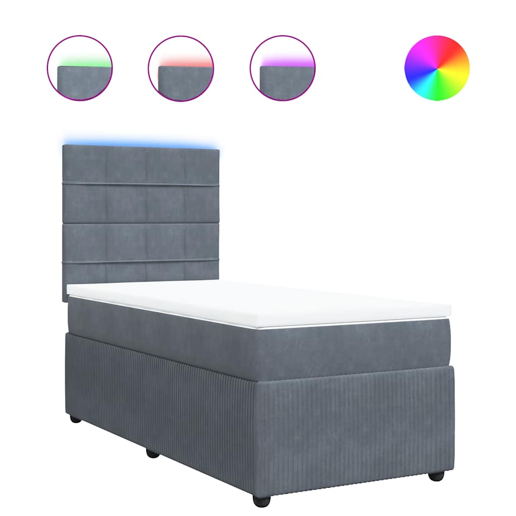 vidaXL Κρεβάτι Boxspring με Στρώμα Σκούρο Γκρι 100x200 εκ. Βελούδινο