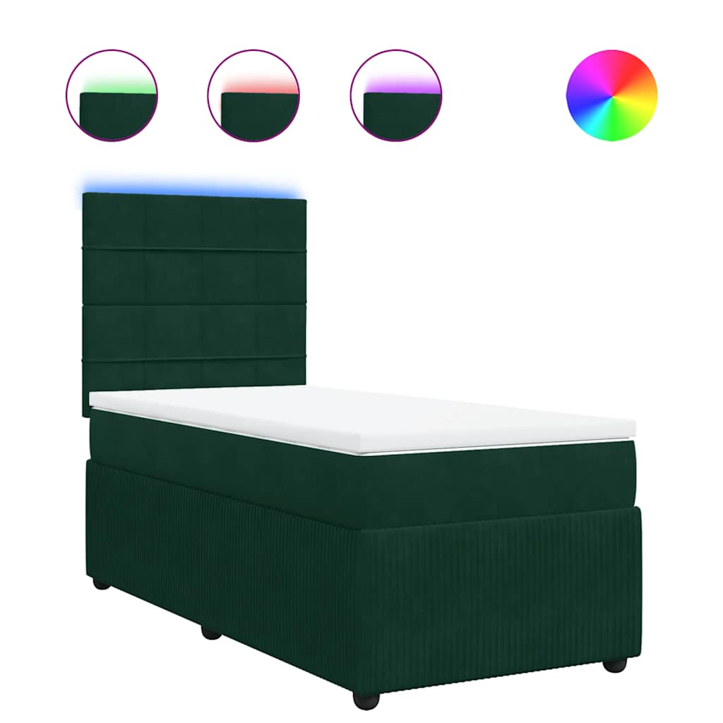 vidaXL Κρεβάτι Boxspring με Στρώμα Σκούρο Πράσινο 100x200εκ. Βελούδινο