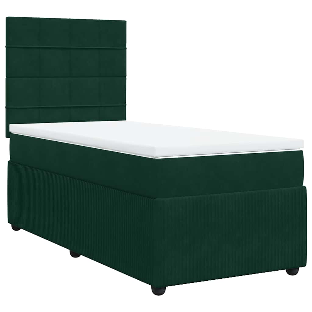 vidaXL Κρεβάτι Boxspring με Στρώμα Σκούρο Πράσινο 100x200εκ. Βελούδινο