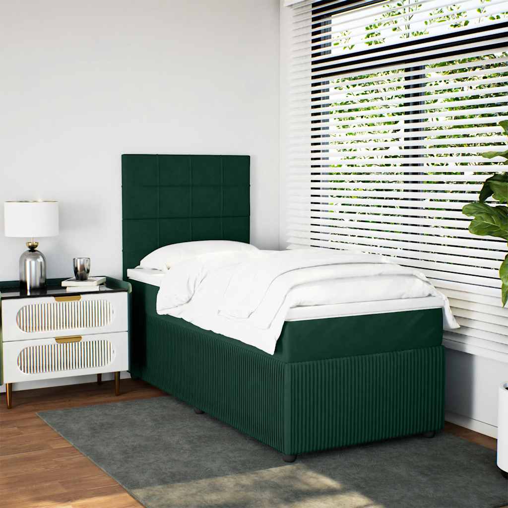 vidaXL Κρεβάτι Boxspring με Στρώμα Σκούρο Πράσινο 100x200εκ. Βελούδινο