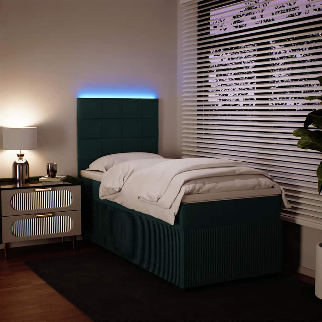 vidaXL Κρεβάτι Boxspring με Στρώμα Σκούρο Πράσινο 100x200εκ. Βελούδινο