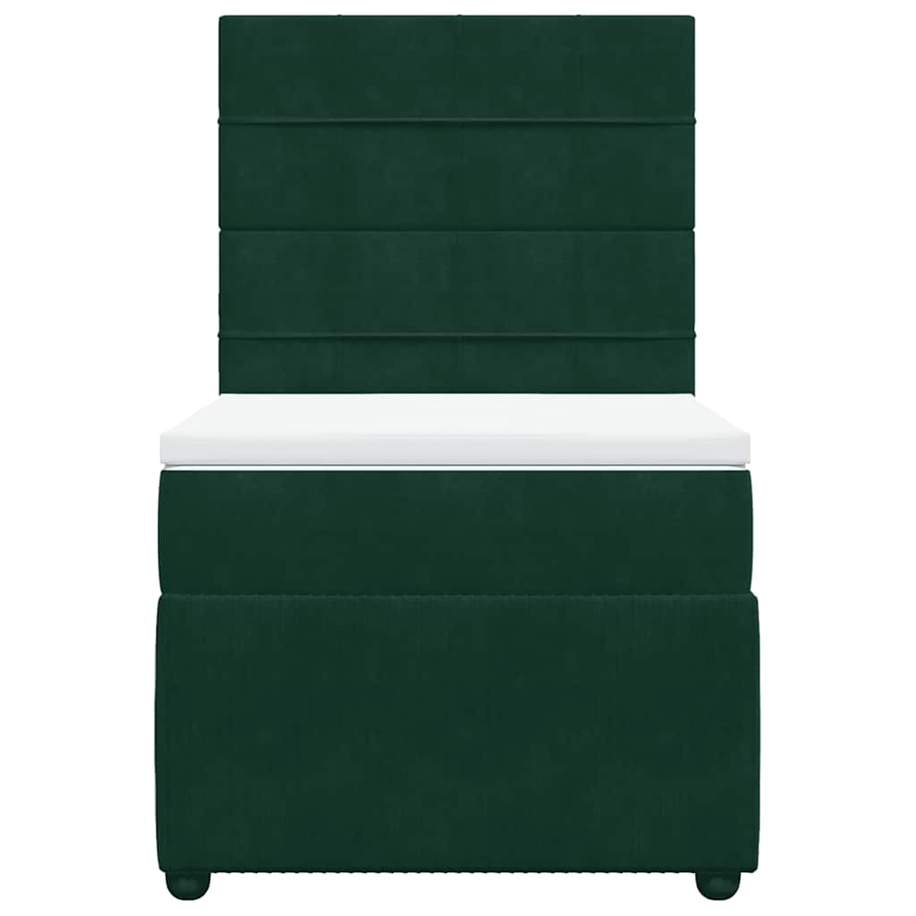 vidaXL Κρεβάτι Boxspring με Στρώμα Σκούρο Πράσινο 100x200εκ. Βελούδινο