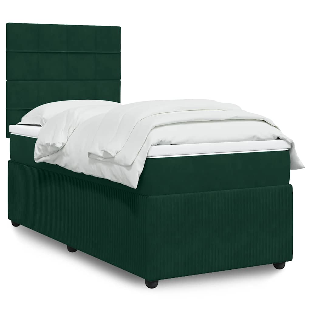 vidaXL Κρεβάτι Boxspring με Στρώμα Σκούρο Πράσινο 100x200εκ. Βελούδινο