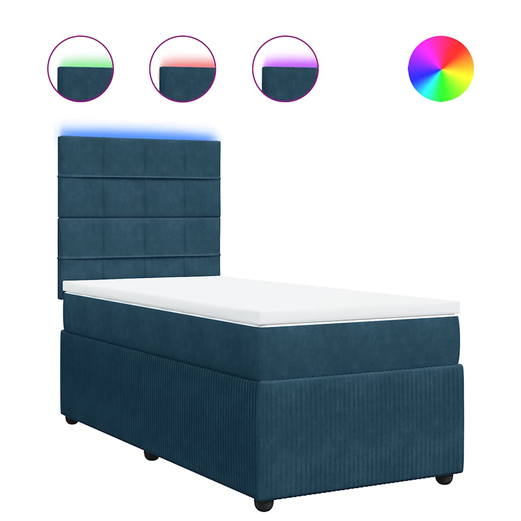 vidaXL Κρεβάτι Boxspring με Στρώμα Μπλε 100x200 εκ. Βελούδινο