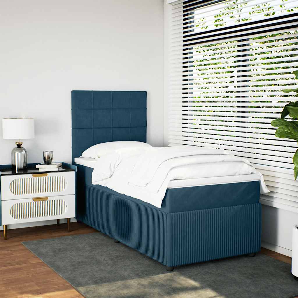vidaXL Κρεβάτι Boxspring με Στρώμα Μπλε 100x200 εκ. Βελούδινο