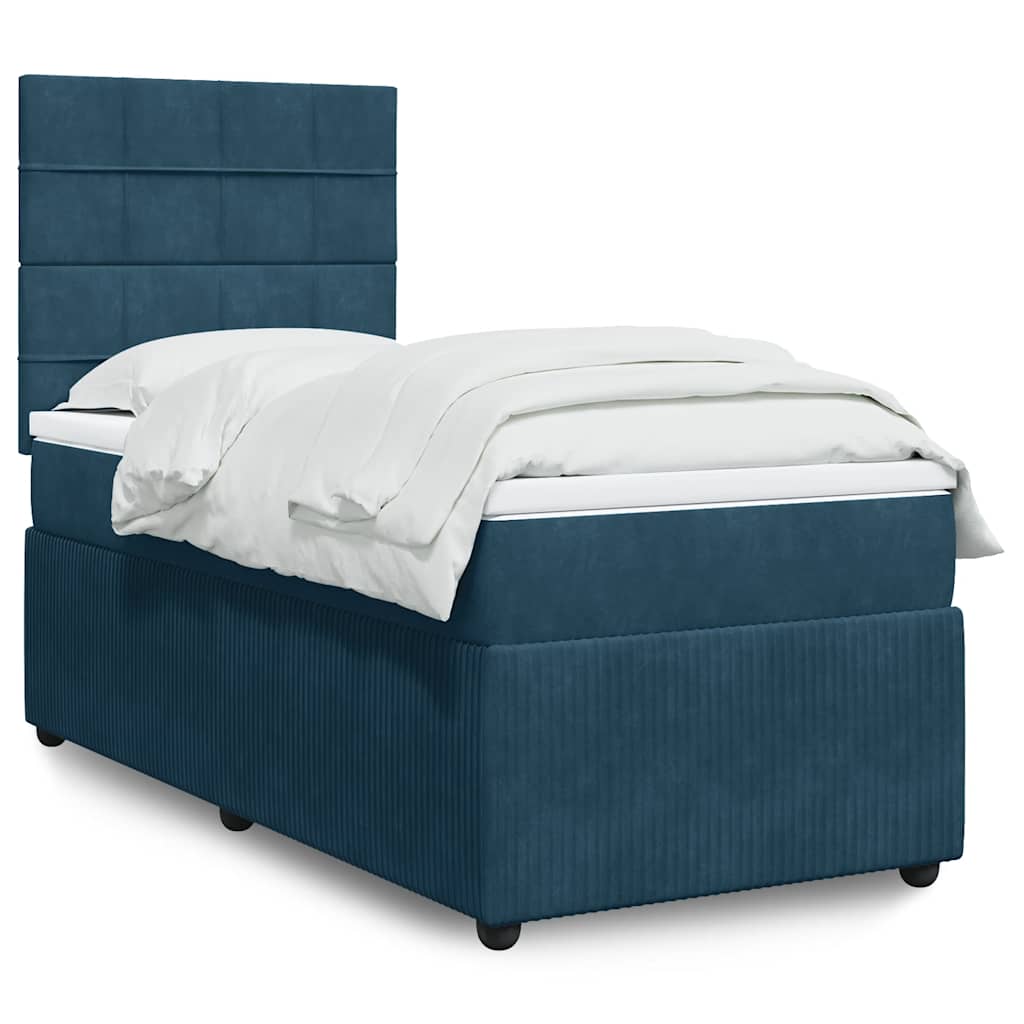 vidaXL Κρεβάτι Boxspring με Στρώμα Μπλε 100x200 εκ. Βελούδινο