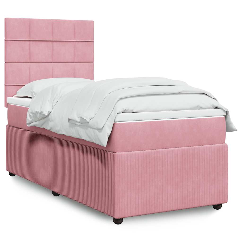 vidaXL Κρεβάτι Boxspring με Στρώμα Ροζ 100x200 εκ. Βελούδινο