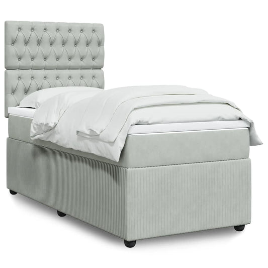 vidaXL Κρεβάτι Boxspring με Στρώμα Ανοιχτό Γκρι 100x200 εκ. Βελούδινο