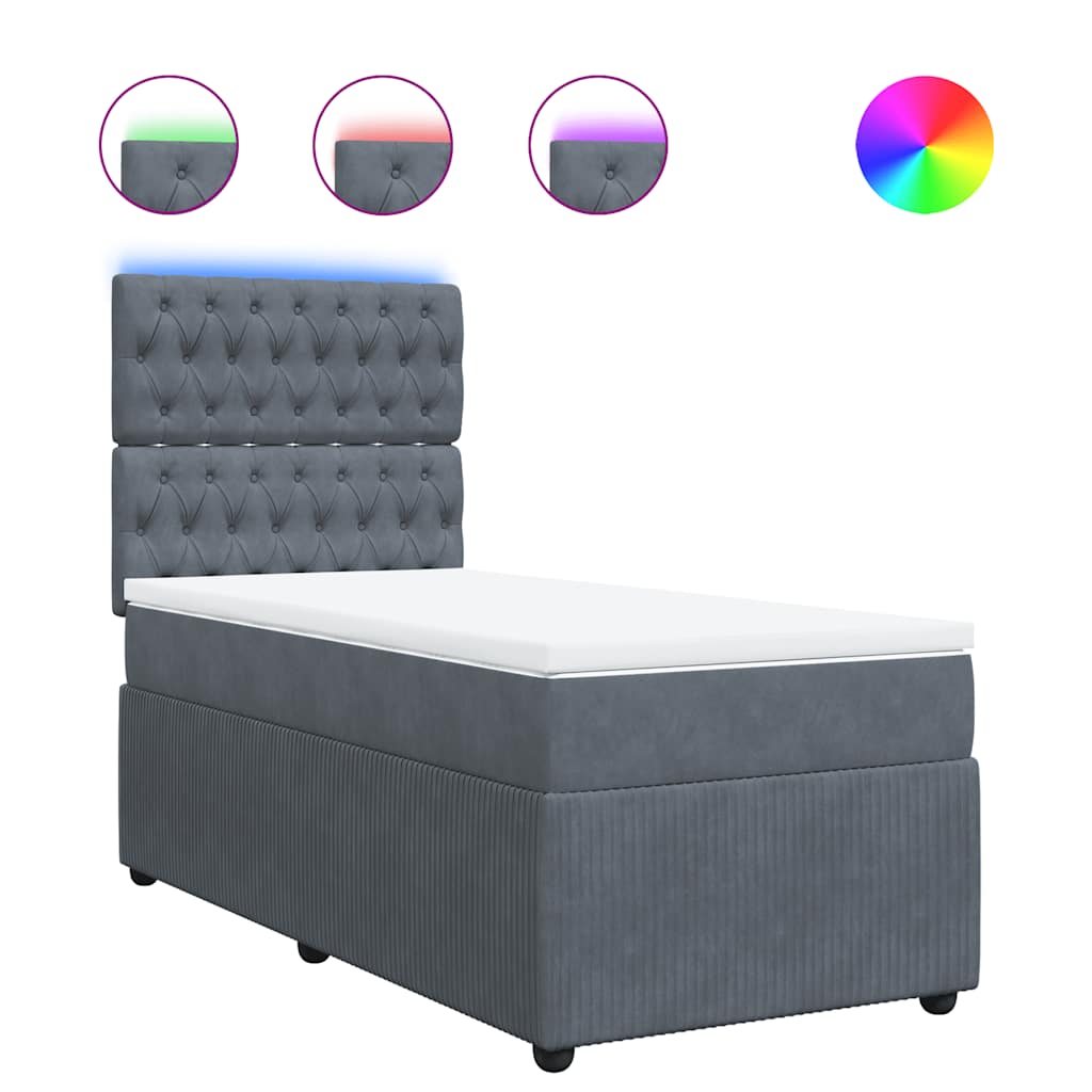 vidaXL Κρεβάτι Boxspring με Στρώμα Σκούρο Γκρι 100x200 εκ. Βελούδινο
