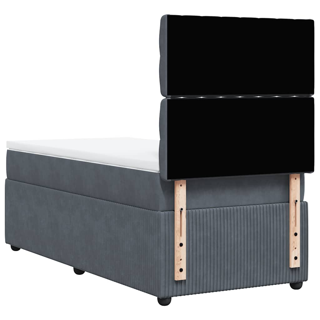 vidaXL Κρεβάτι Boxspring με Στρώμα Σκούρο Γκρι 100x200 εκ. Βελούδινο