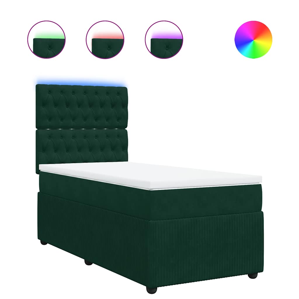 vidaXL Κρεβάτι Boxspring με Στρώμα Σκούρο Πράσινο 100x200εκ. Βελούδινο