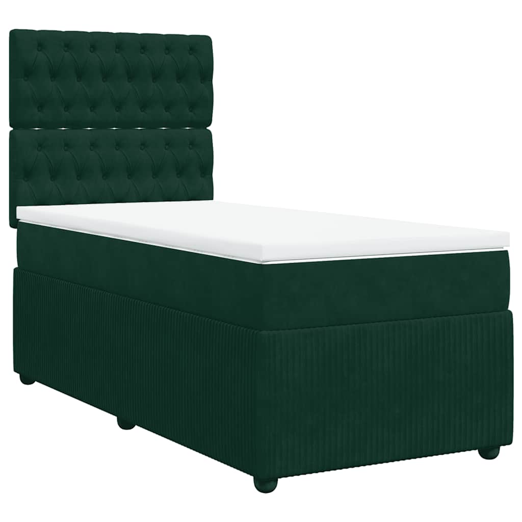 vidaXL Κρεβάτι Boxspring με Στρώμα Σκούρο Πράσινο 100x200εκ. Βελούδινο