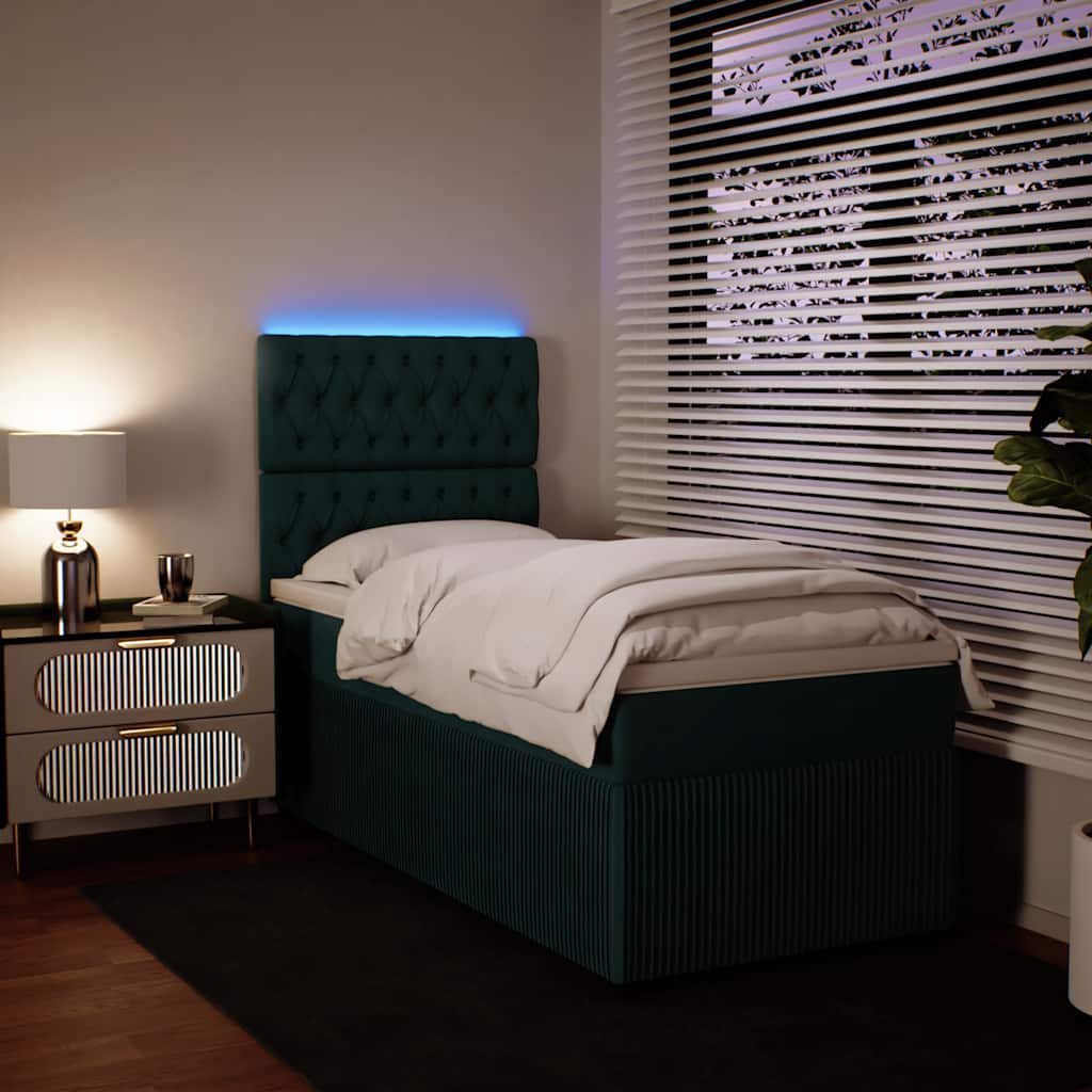 vidaXL Κρεβάτι Boxspring με Στρώμα Σκούρο Πράσινο 100x200εκ. Βελούδινο