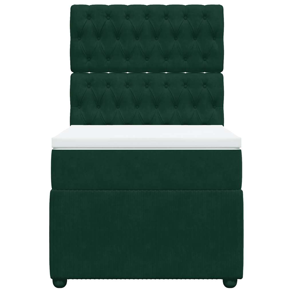 vidaXL Κρεβάτι Boxspring με Στρώμα Σκούρο Πράσινο 100x200εκ. Βελούδινο