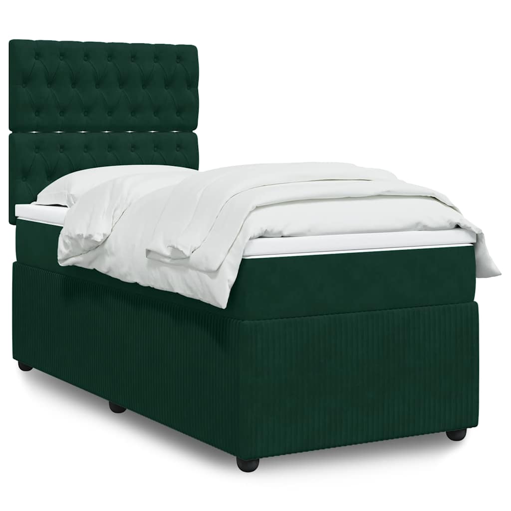 vidaXL Κρεβάτι Boxspring με Στρώμα Σκούρο Πράσινο 100x200εκ. Βελούδινο