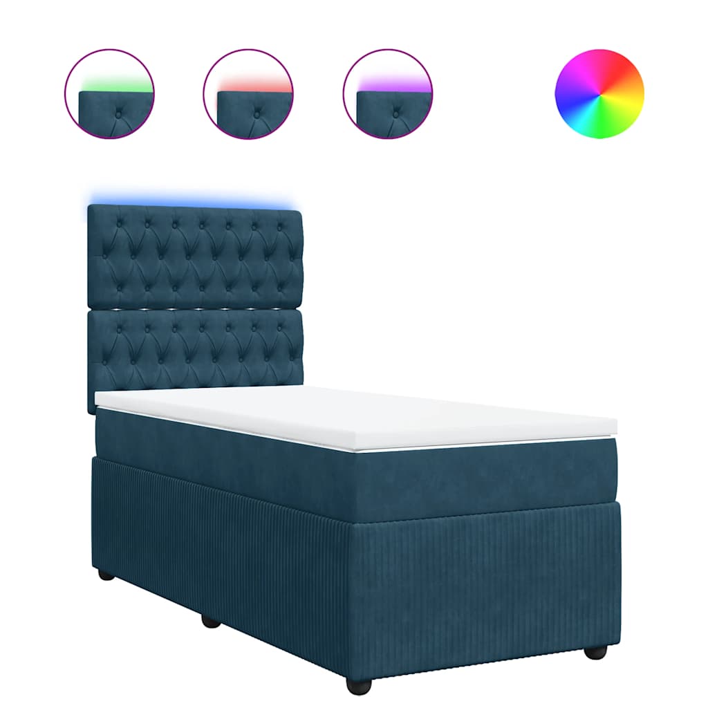 vidaXL Κρεβάτι Boxspring με Στρώμα Μπλε 100x200 εκ. Βελούδινο