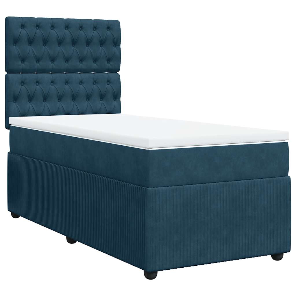 vidaXL Κρεβάτι Boxspring με Στρώμα Μπλε 100x200 εκ. Βελούδινο