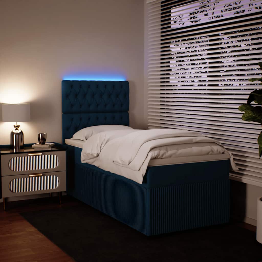 vidaXL Κρεβάτι Boxspring με Στρώμα Μπλε 100x200 εκ. Βελούδινο