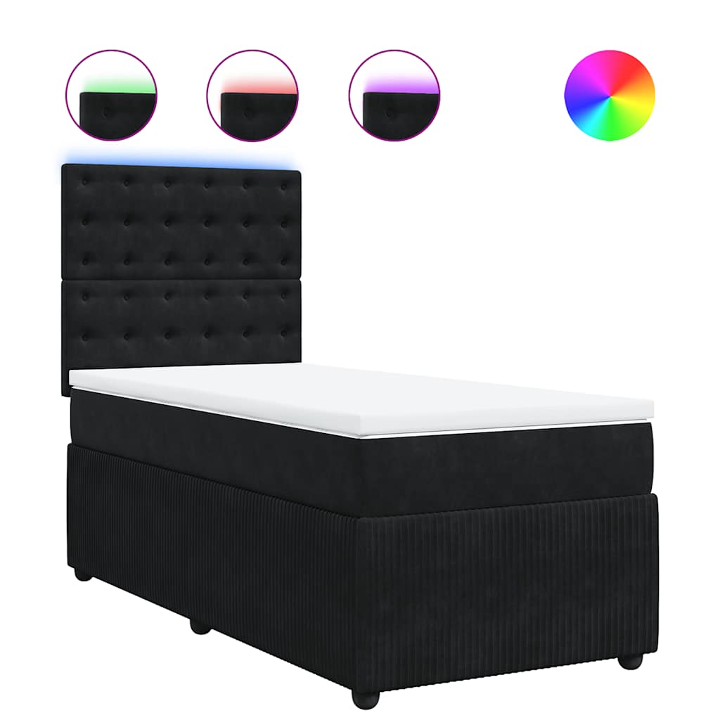 vidaXL Κρεβάτι Boxspring με Στρώμα Μαύρο 100x200 εκ. Βελούδινο