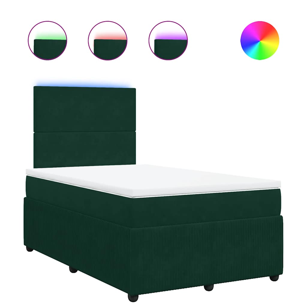 vidaXL Κρεβάτι Boxspring με Στρώμα Σκούρο Πράσινο 120x190εκ. Βελούδινο