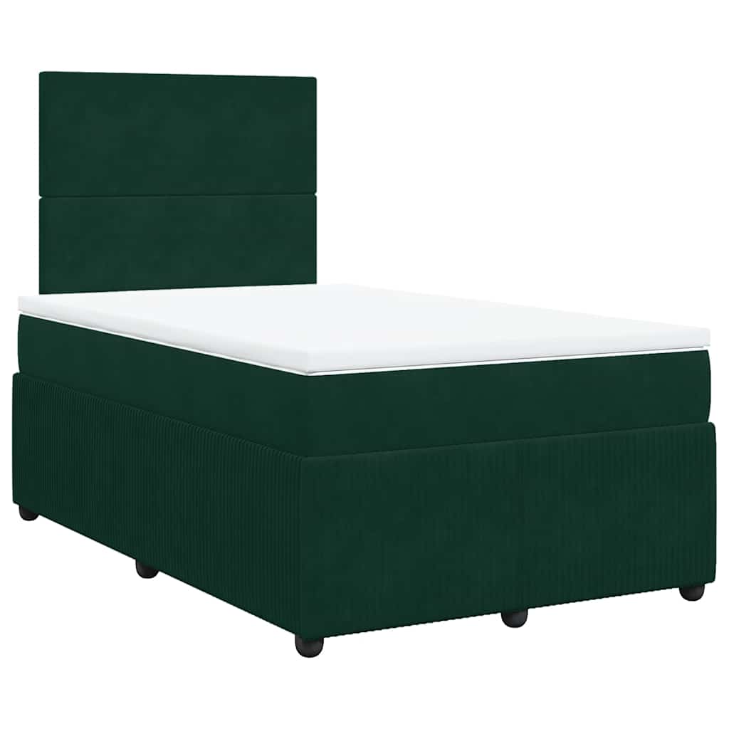 vidaXL Κρεβάτι Boxspring με Στρώμα Σκούρο Πράσινο 120x190εκ. Βελούδινο