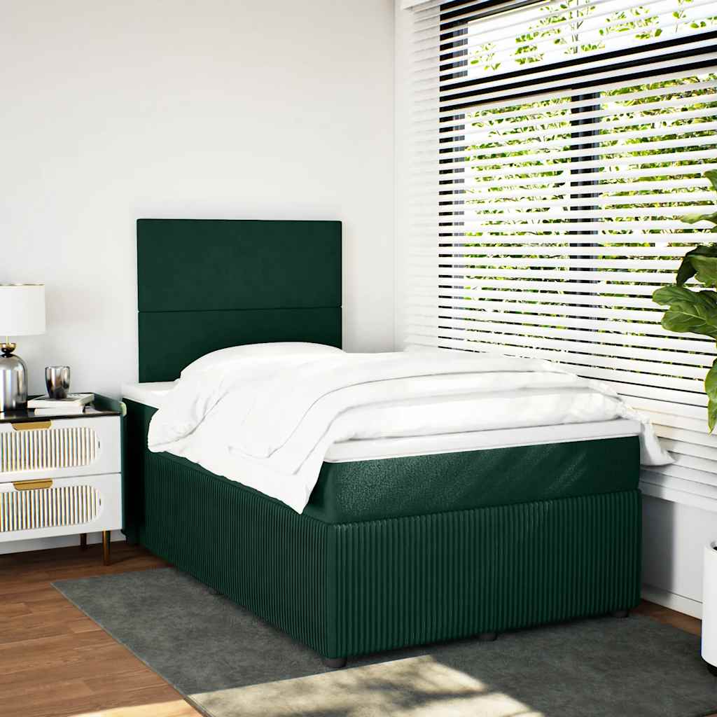 vidaXL Κρεβάτι Boxspring με Στρώμα Σκούρο Πράσινο 120x190εκ. Βελούδινο