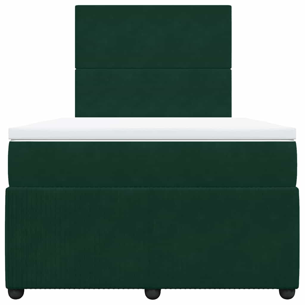 vidaXL Κρεβάτι Boxspring με Στρώμα Σκούρο Πράσινο 120x190εκ. Βελούδινο