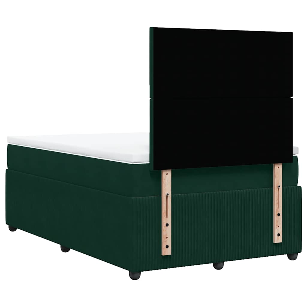 vidaXL Κρεβάτι Boxspring με Στρώμα Σκούρο Πράσινο 120x190εκ. Βελούδινο