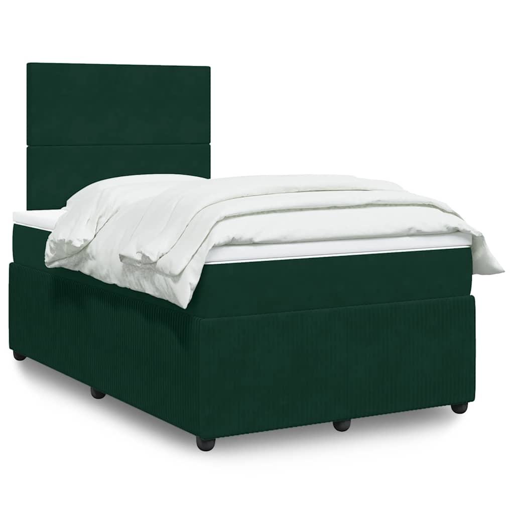 vidaXL Κρεβάτι Boxspring με Στρώμα Σκούρο Πράσινο 120x190εκ. Βελούδινο