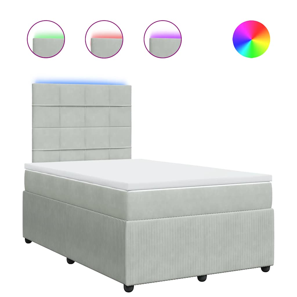 vidaXL Κρεβάτι Boxspring με Στρώμα Ανοιχτό Γκρι 120x190 εκ. Βελούδινο