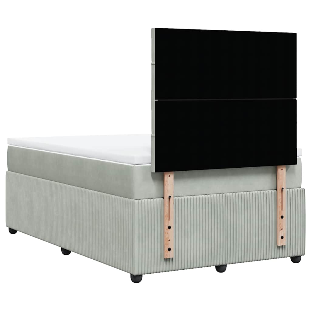 vidaXL Κρεβάτι Boxspring με Στρώμα Ανοιχτό Γκρι 120x190 εκ. Βελούδινο