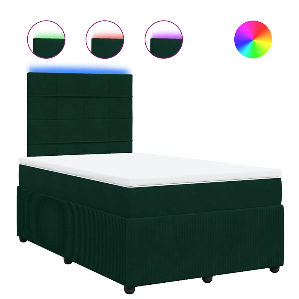 vidaXL Κρεβάτι Boxspring με Στρώμα Σκούρο Πράσινο 120x190εκ. Βελούδινο
