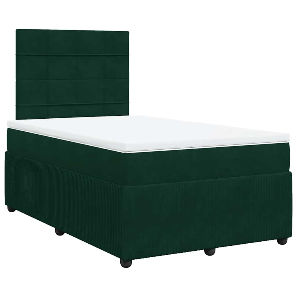 vidaXL Κρεβάτι Boxspring με Στρώμα Σκούρο Πράσινο 120x190εκ. Βελούδινο