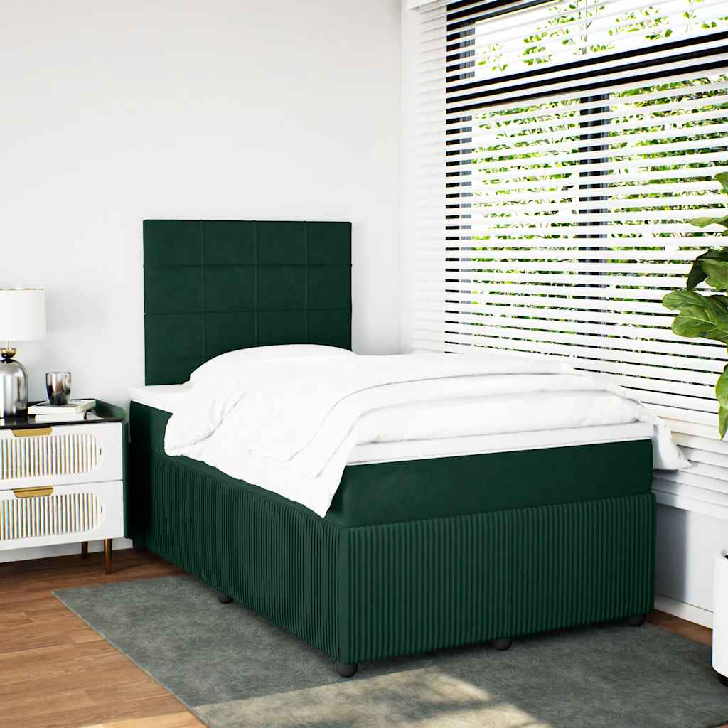 vidaXL Κρεβάτι Boxspring με Στρώμα Σκούρο Πράσινο 120x190εκ. Βελούδινο