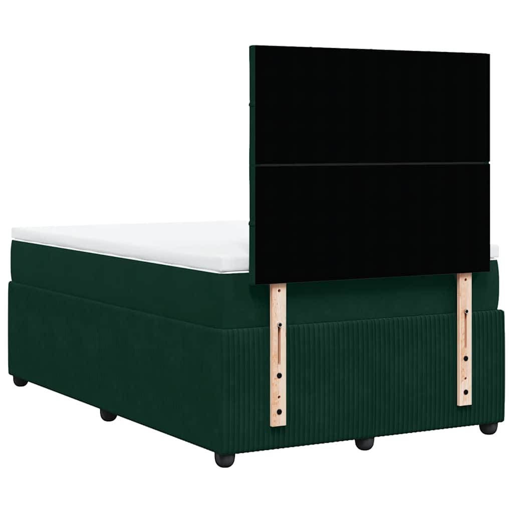 vidaXL Κρεβάτι Boxspring με Στρώμα Σκούρο Πράσινο 120x190εκ. Βελούδινο