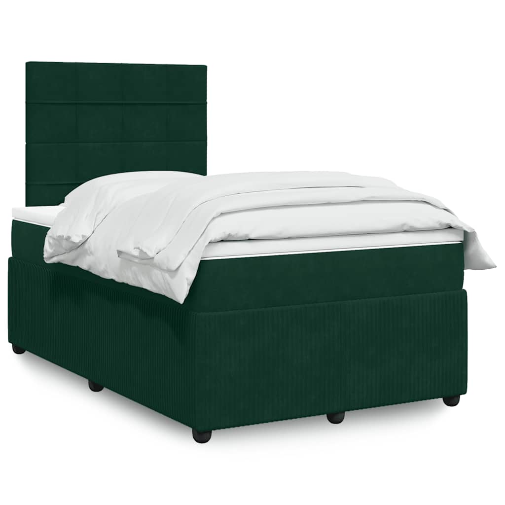vidaXL Κρεβάτι Boxspring με Στρώμα Σκούρο Πράσινο 120x190εκ. Βελούδινο