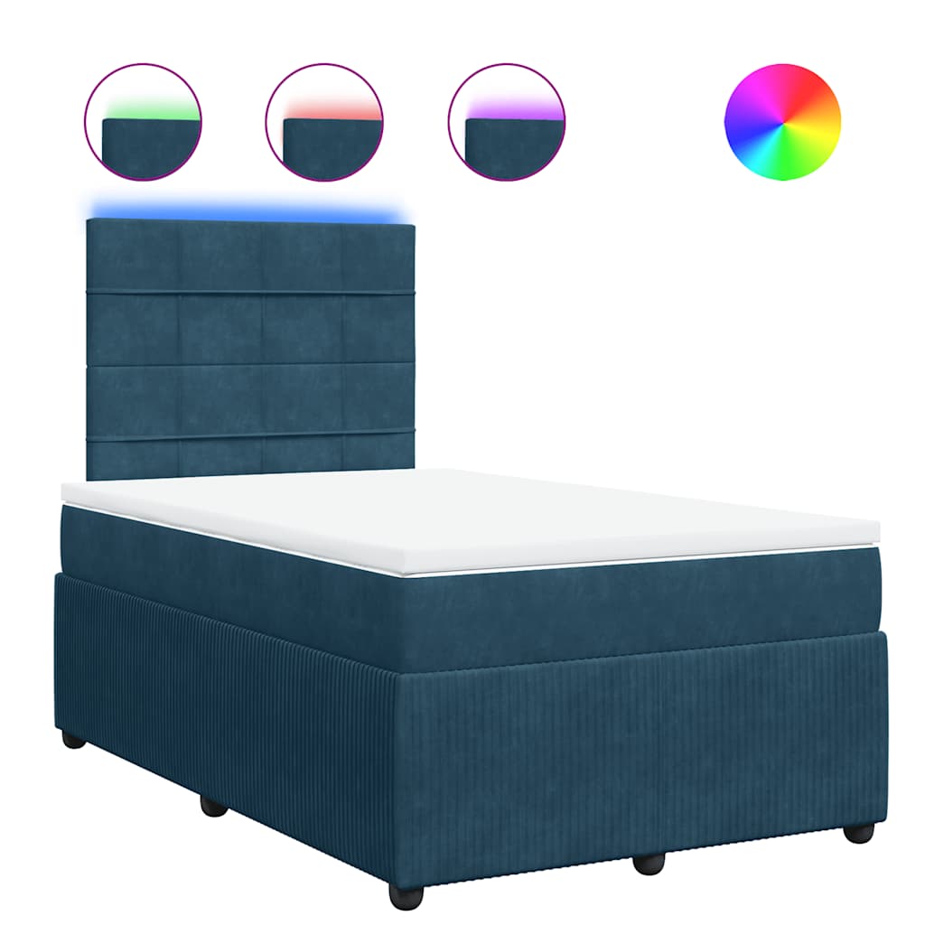 vidaXL Κρεβάτι Boxspring με Στρώμα Μπλε 120x190 εκ. Βελούδινο