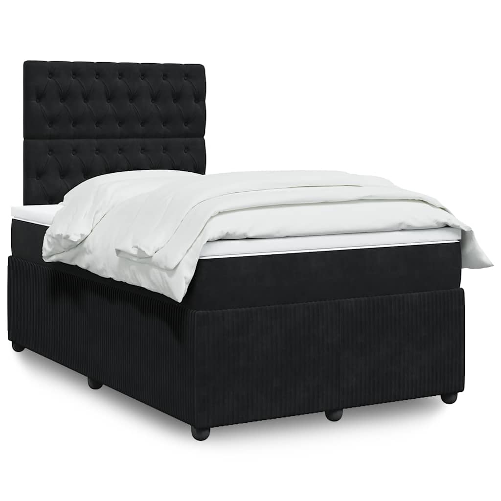 vidaXL Κρεβάτι Boxspring με Στρώμα Μαύρο 120x190 εκ. Βελούδινο