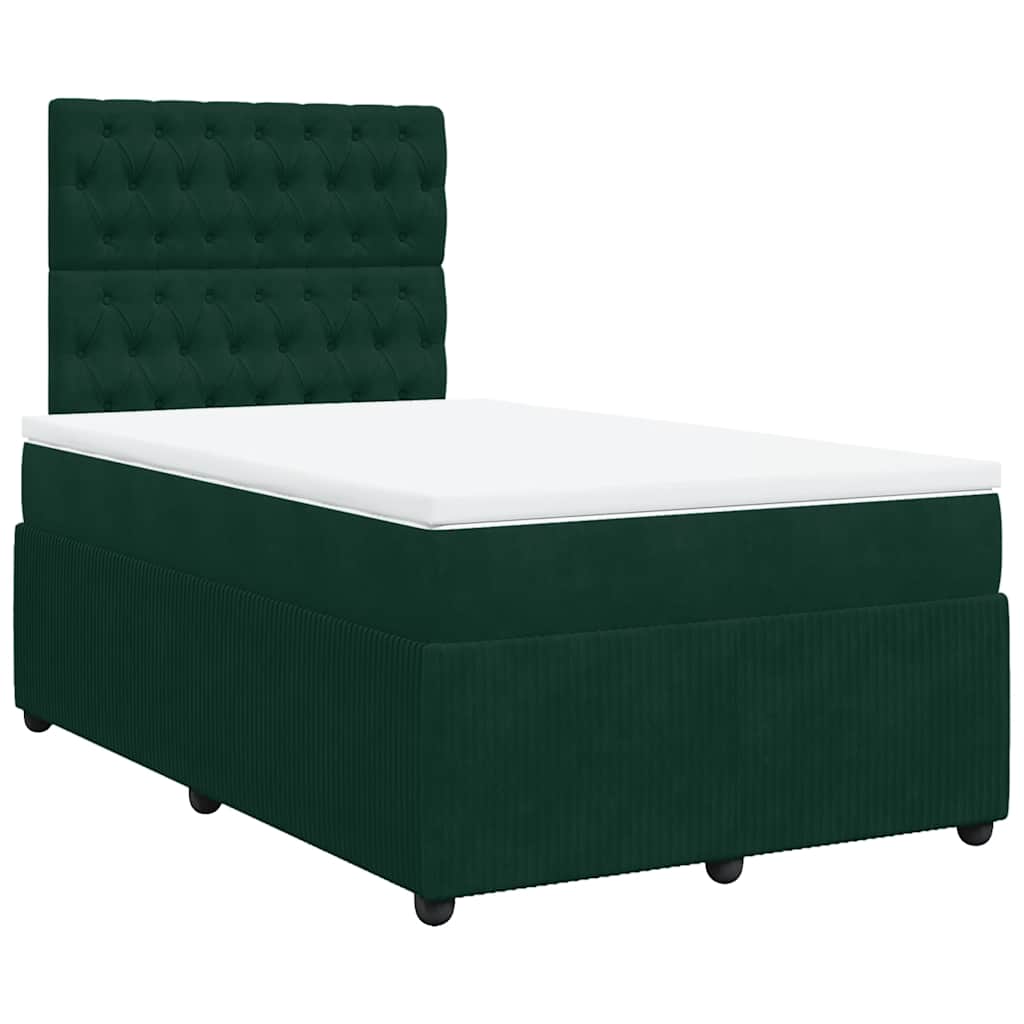 vidaXL Κρεβάτι Boxspring με Στρώμα Σκούρο Πράσινο 120x190εκ. Βελούδινο