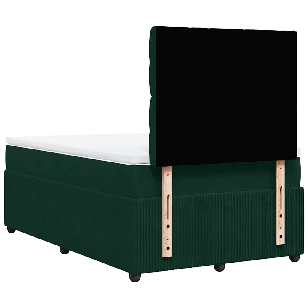 vidaXL Κρεβάτι Boxspring με Στρώμα Σκούρο Πράσινο 120x190εκ. Βελούδινο