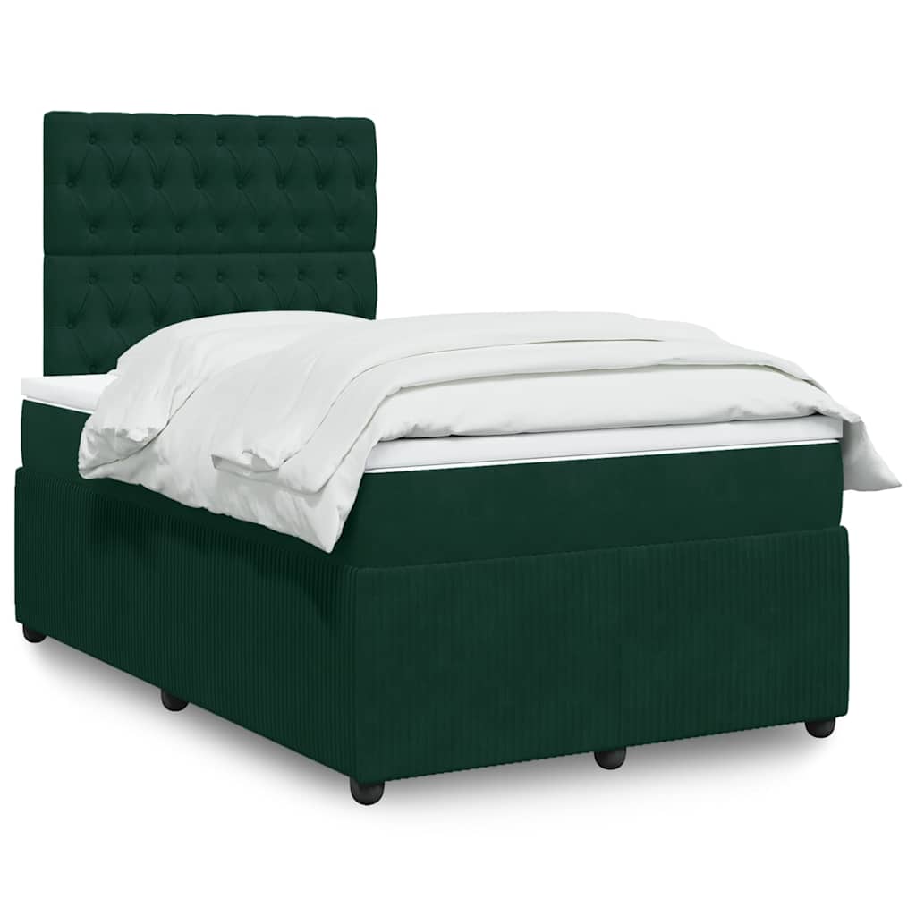vidaXL Κρεβάτι Boxspring με Στρώμα Σκούρο Πράσινο 120x190εκ. Βελούδινο