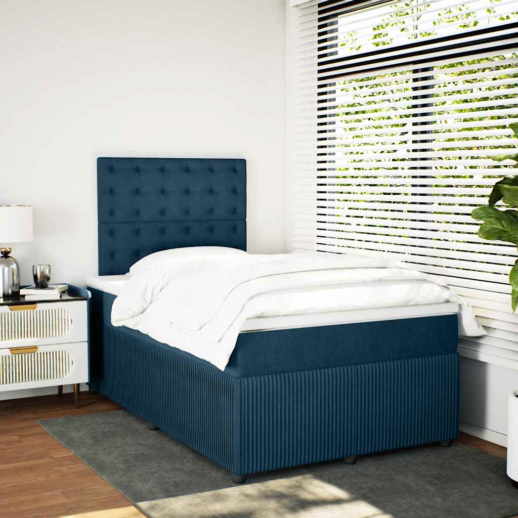 vidaXL Κρεβάτι Boxspring με Στρώμα Μπλε 120x190 εκ. Βελούδινο