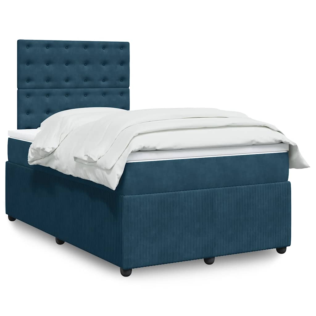 vidaXL Κρεβάτι Boxspring με Στρώμα Μπλε 120x190 εκ. Βελούδινο