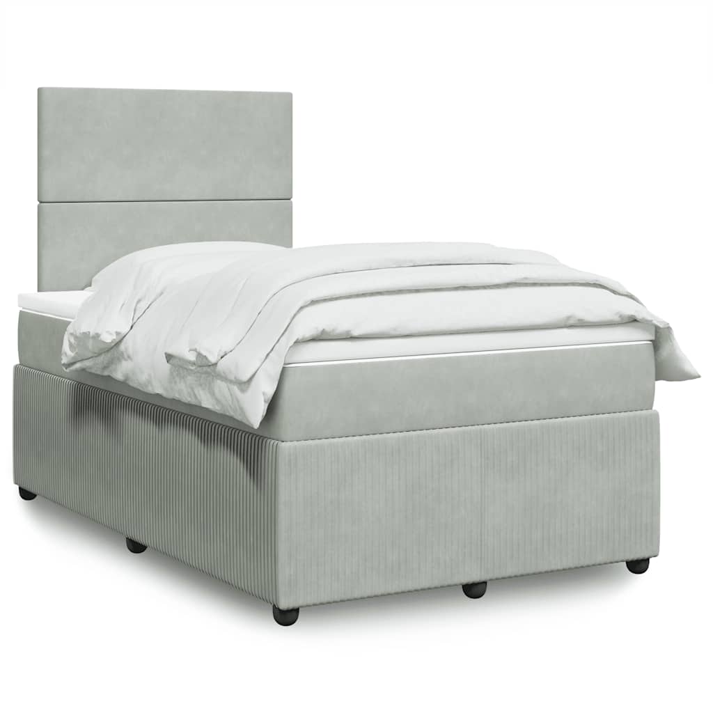 vidaXL Κρεβάτι Boxspring με Στρώμα Ανοιχτό Γκρι 120x200 εκ. Βελούδινο