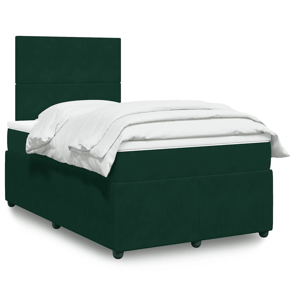 vidaXL Κρεβάτι Boxspring με Στρώμα Σκούρο Πράσινο 120x200εκ. Βελούδινο