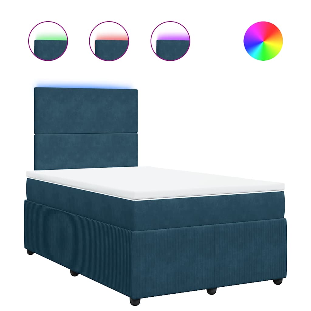 vidaXL Κρεβάτι Boxspring με Στρώμα Μπλε 120x200 εκ. Βελούδινο